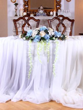 Композиция на стол жениха и невесты Роза и голубая гортензия от  2