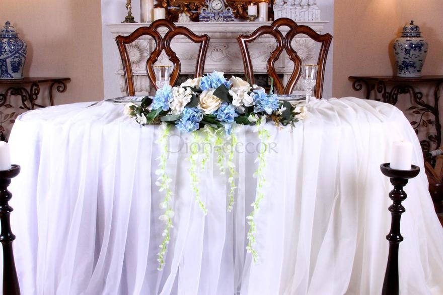 Композиция на стол жениха и невесты Роза и голубая гортензия от  8