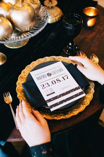 Прямоугольные / Квадратные Свадебное приглашение Gold&Black от Пригласи красиво 2