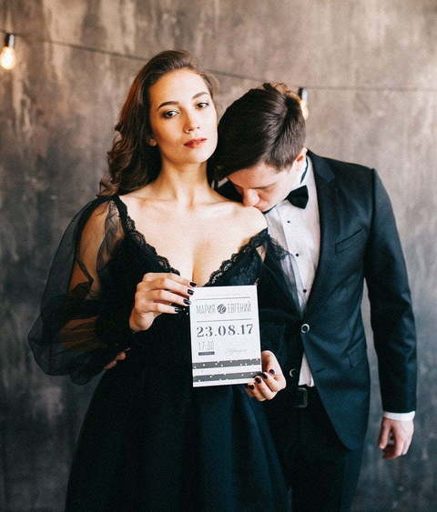 Прямоугольные / Квадратные Свадебное приглашение Gold&Black от Пригласи красиво 3