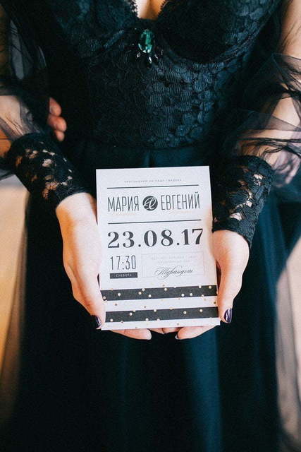 Прямоугольные / Квадратные Свадебное приглашение Gold&Black от Пригласи красиво 4