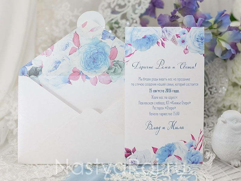 Прямоугольные / Квадратные Приглашение с цветами от  2