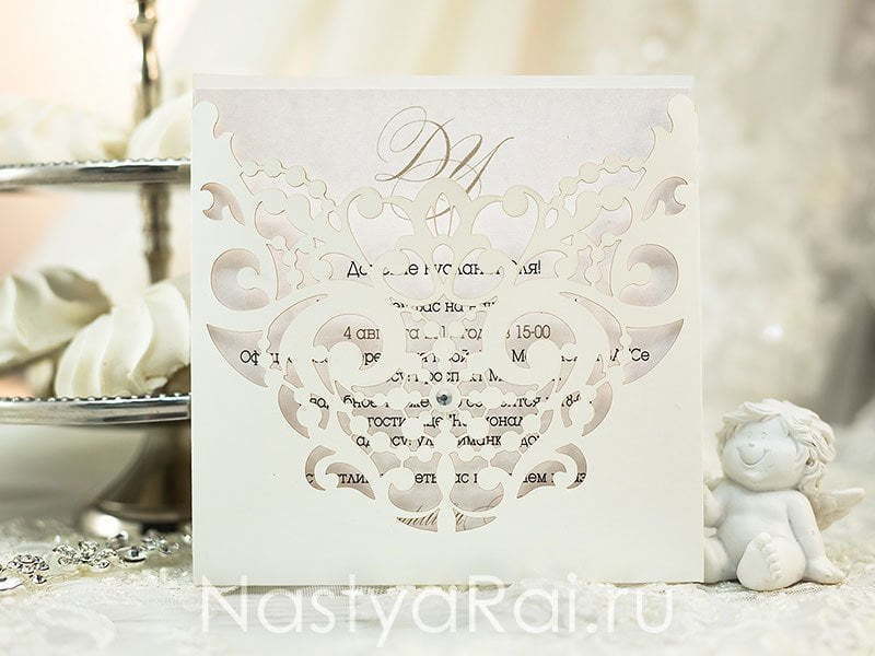 Прямоугольные / Квадратные Пригласительное Ажурный кармашек от  2