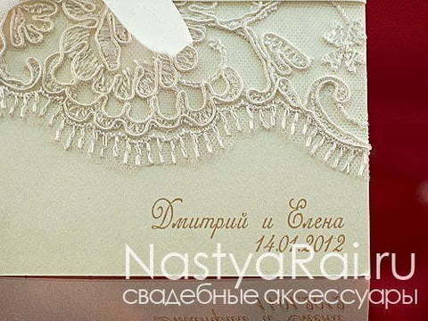 Открытка Свадебное приглашение с кружевом и именами от  4