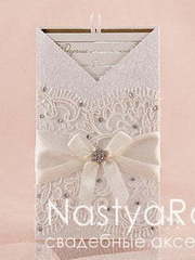 Прямоугольные / Квадратные Приглашение-кармашек с кружевом и стразами от  2