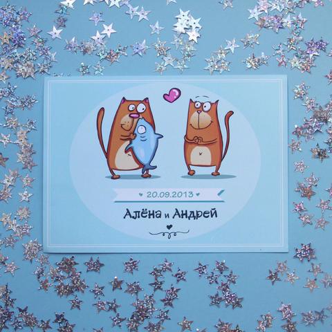 Прямоугольные / Квадратные Приглашение на свадьбу Влюбленные Котики от Приглашения на свадьбу и аксессуары PaperDream 4