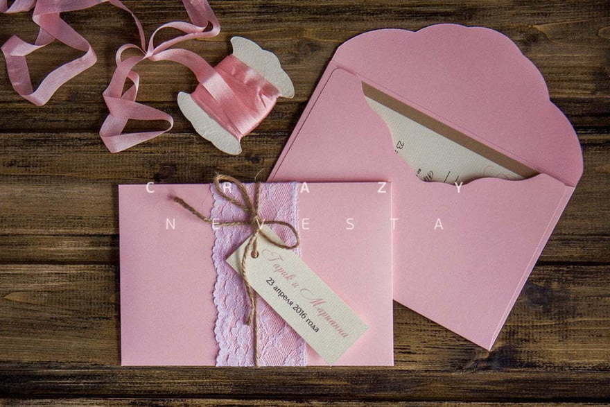 Прямоугольные / Квадратные Приглашение Лепесток розы с конвертом от Crazy Невеста 4