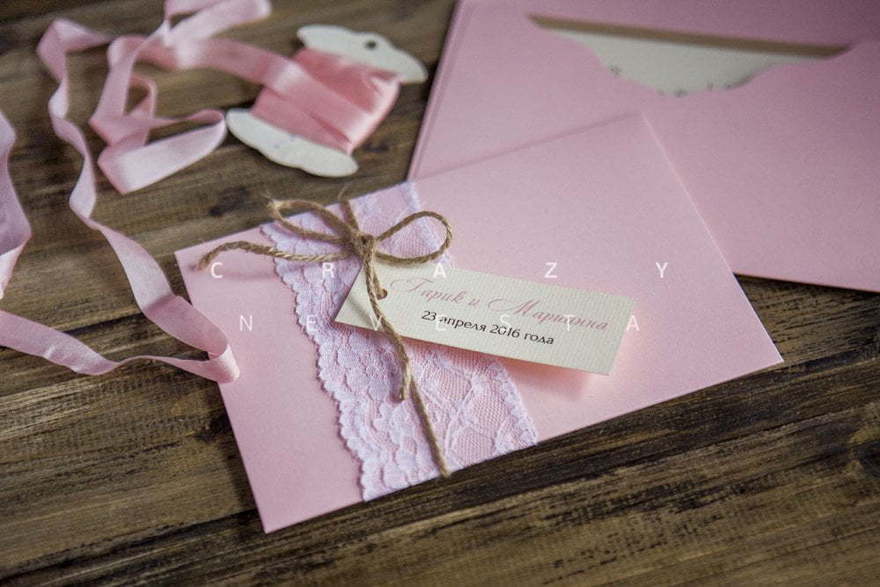 Прямоугольные / Квадратные Приглашение Лепесток розы с конвертом от Crazy Невеста 5