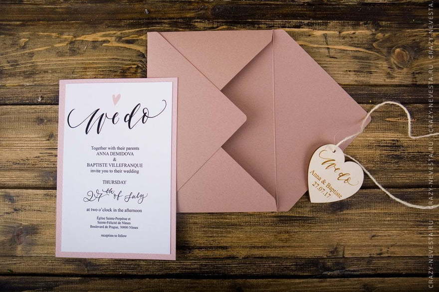 Прямоугольные / Квадратные Приглашение Розовый миндаль от Crazy Невеста 4