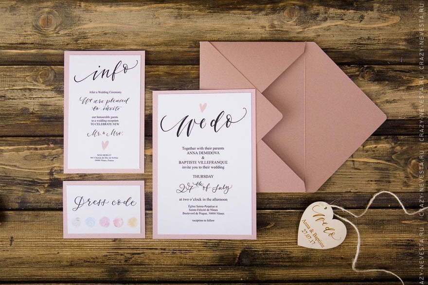 Прямоугольные / Квадратные Приглашение Розовый миндаль от Crazy Невеста 5