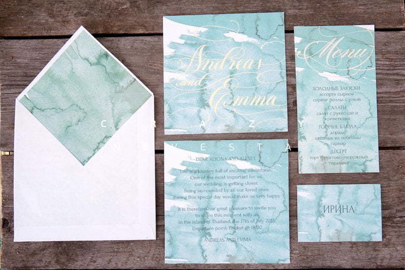 Прямоугольные / Квадратные Приглашение Аквамарин от Crazy Невеста 4