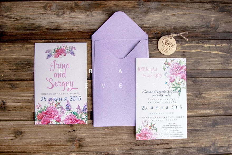 Прямоугольные / Квадратные Приглашение Пион от Crazy Невеста 3