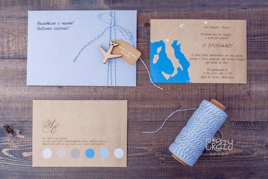 Прямоугольные / Квадратные Приглашение Полетели в Италию от Crazy Невеста 2