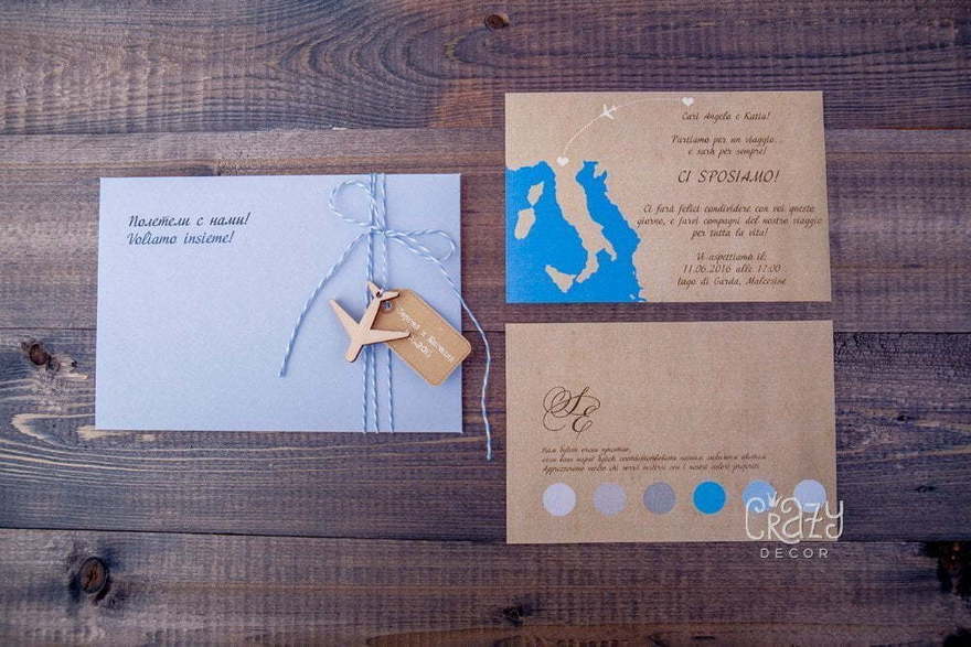 Прямоугольные / Квадратные Приглашение Полетели в Италию от Crazy Невеста 3