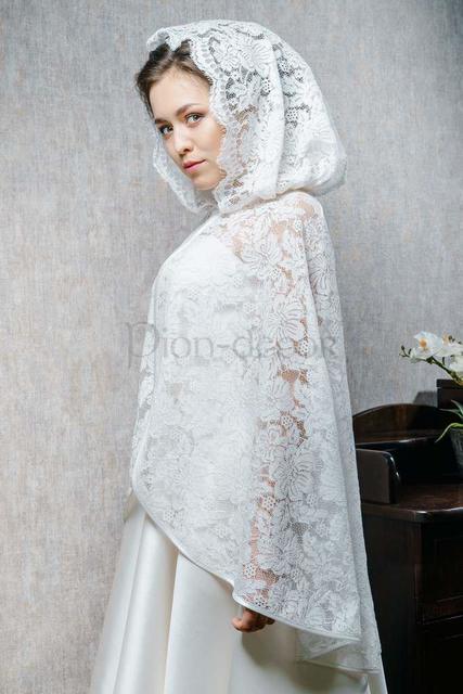 Венчальный капюшон Кружевной белый и айвори от  2