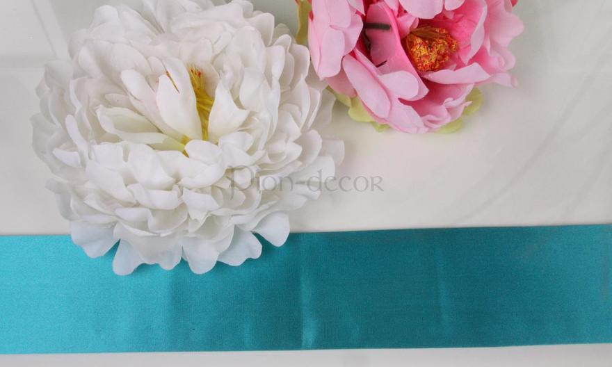 Атласный бирюзовый пояс с широкими концами от  3