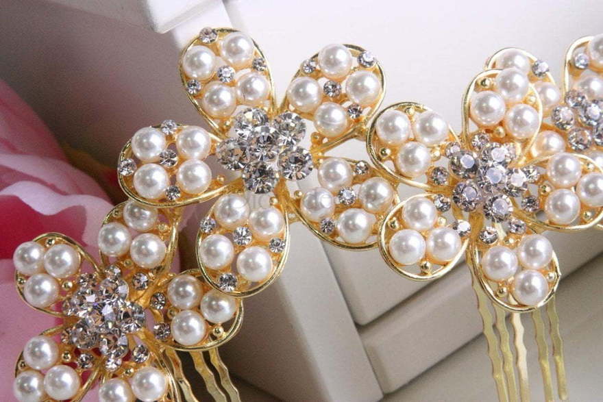 Гребень Жемчужные цветы золотистый от  2