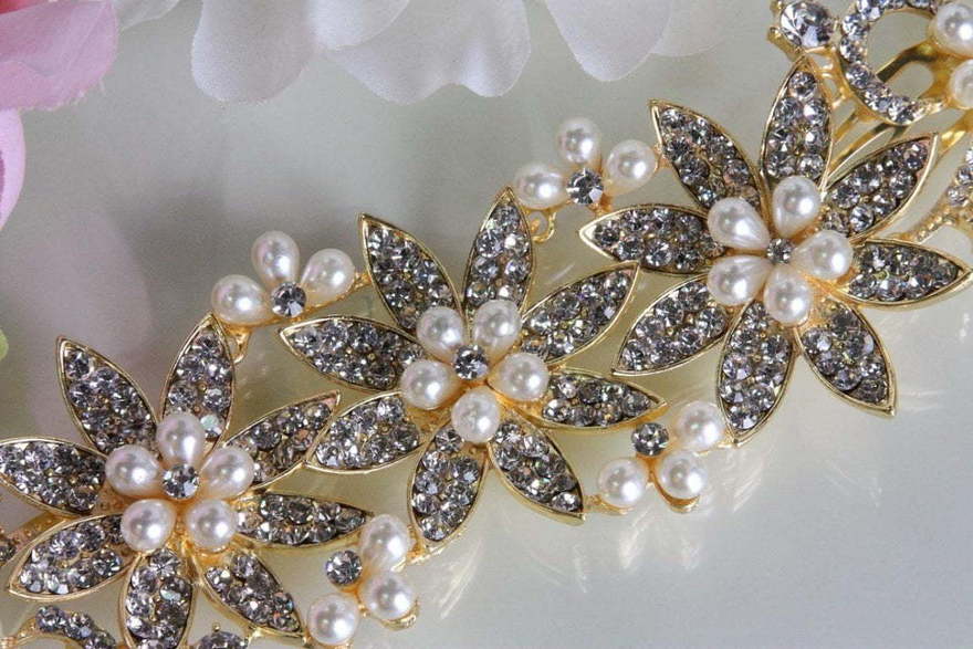 Гребень Жемчужные цветы золотистый от  2