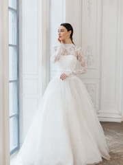 Свадебное платье LS019. Силуэт А-силуэт. Цвет Айвори / Капучино. Вид 1