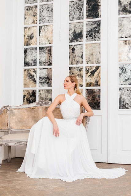 Свадебное платье 03. Силуэт А-силуэт. Цвет Айвори / Капучино. Вид 3