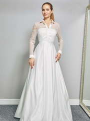 Свадебное платье Elle. Силуэт А-силуэт. Цвет Айвори / Капучино. Вид 1