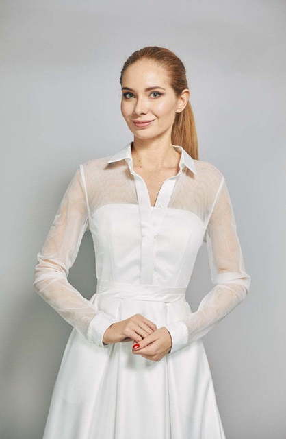 Свадебное платье Elle. Силуэт А-силуэт. Цвет Айвори / Капучино. Вид 2