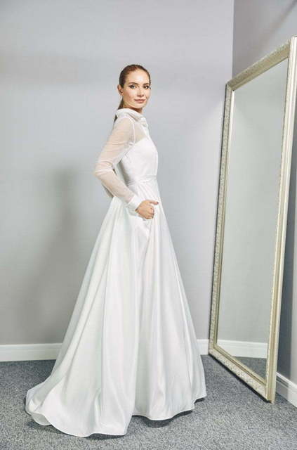 Свадебное платье Elle. Силуэт А-силуэт. Цвет Айвори / Капучино. Вид 3