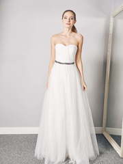 Свадебное платье Elena. Силуэт А-силуэт, Прямое. Цвет Айвори / Капучино. Вид 1