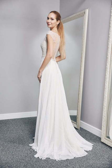 Свадебное платье W0009. Силуэт А-силуэт, Прямое. Цвет Айвори / Капучино. Вид 2