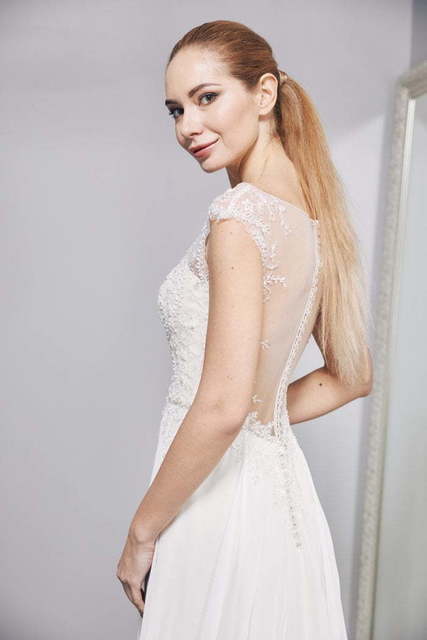 Свадебное платье W0009. Силуэт А-силуэт, Прямое. Цвет Айвори / Капучино. Вид 4