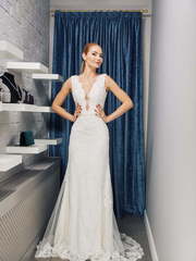 Свадебное платье W0007. Силуэт Прямое, Рыбка. Цвет Айвори / Капучино. Вид 1