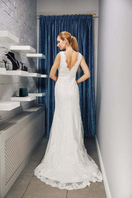 Свадебное платье W0007. Силуэт Рыбка, Прямое. Цвет Айвори / Капучино. Вид 2