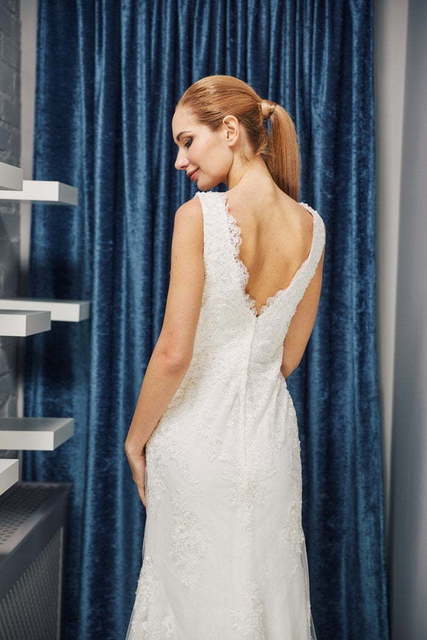 Свадебное платье W0007. Силуэт Рыбка, Прямое. Цвет Айвори / Капучино. Вид 4