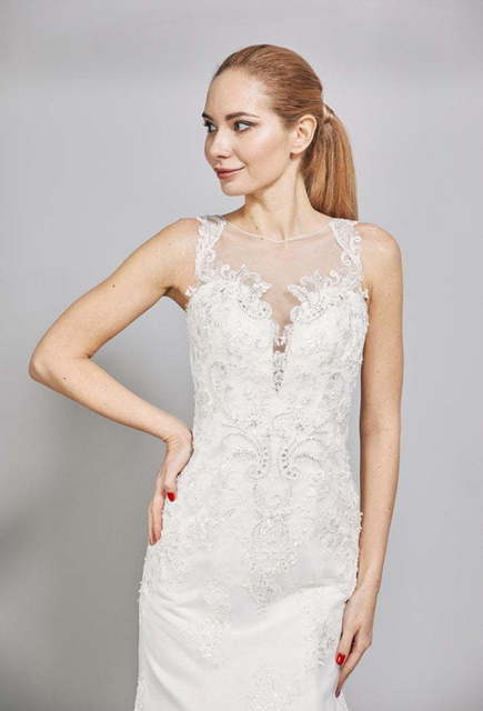 Свадебное платье W0010. Силуэт Рыбка. Цвет Айвори / Капучино. Вид 3