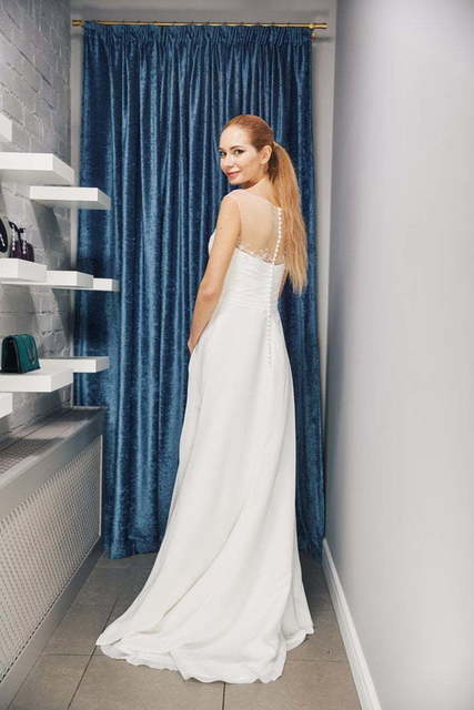 Свадебное платье W0011. Силуэт Прямое. Цвет Айвори / Капучино. Вид 2