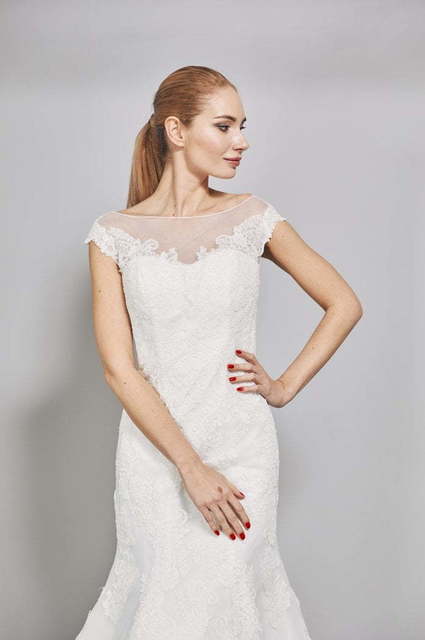 Свадебное платье W0013. Силуэт Рыбка. Цвет Айвори / Капучино. Вид 3