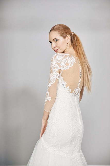 Свадебное платье W0014. Силуэт Рыбка. Цвет Айвори / Капучино. Вид 4