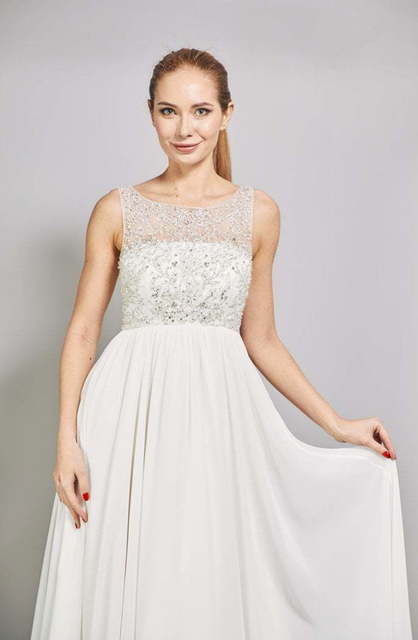 Свадебное платье W0022. Силуэт А-силуэт, Прямое. Цвет Айвори / Капучино. Вид 3