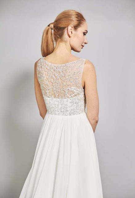 Свадебное платье W0022. Силуэт А-силуэт, Прямое. Цвет Айвори / Капучино. Вид 4