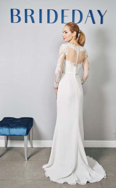 Свадебное платье W0028. Силуэт Прямое. Цвет Айвори / Капучино. Вид 2