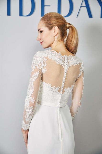 Свадебное платье W0028. Силуэт Прямое. Цвет Айвори / Капучино. Вид 4