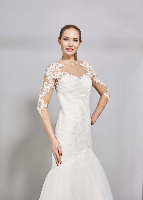 Свадебное платье W0029. Силуэт Рыбка. Цвет Айвори / Капучино. Вид 3