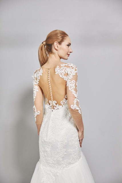 Свадебное платье W0029. Силуэт Рыбка. Цвет Айвори / Капучино. Вид 4
