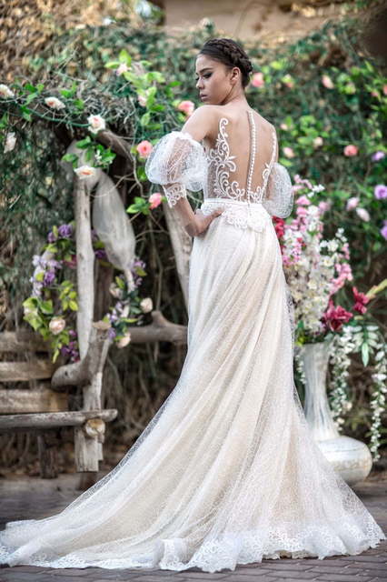 Свадебное платье ES 1801. Силуэт А-силуэт. Цвет Айвори / Капучино, Белый / Молочный. Вид 2