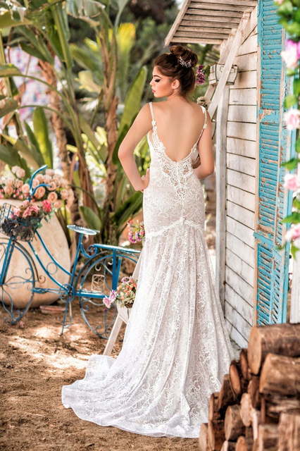 Свадебное платье ES 1806. Силуэт Рыбка. Цвет Айвори / Капучино, Белый / Молочный. Вид 2