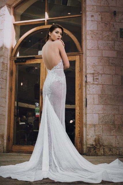 Свадебное платье ES1814. Силуэт Рыбка. Цвет Айвори / Капучино, Белый / Молочный. Вид 2