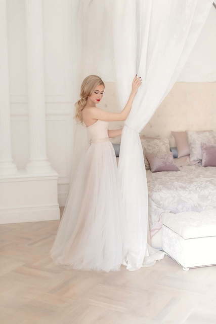 Свадебное платье Модель 02. Силуэт А-силуэт. Цвет оттенки Розового. Вид 2