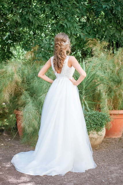 Свадебное платье арт. 033. Силуэт А-силуэт. Цвет Белый / Молочный. Вид 4