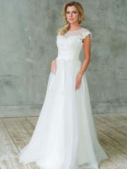 Свадебное платье арт 071. Силуэт А-силуэт. Цвет Белый / Молочный. Вид 1