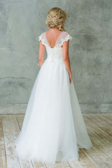 Свадебное платье арт 071. Силуэт А-силуэт. Цвет Белый / Молочный. Вид 2